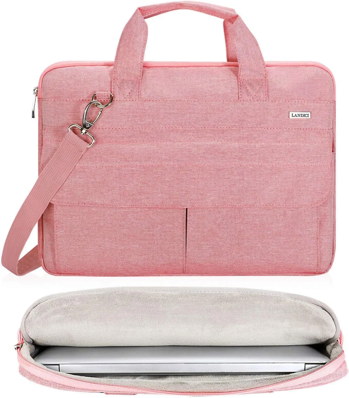 LANDICI Laptop Bag Case 17 17.3 inch for Women, Waterproof Computer Cover Bag Compatible with MacBook 17, 17-18 inch HP Acer Dell Lenovo ASUS Laptop, Slim Briefcase with Shoulder Strap, Pink