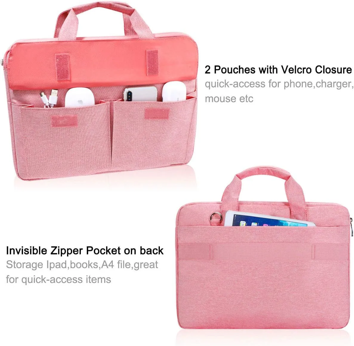 LANDICI Laptop Bag Case 17 17.3 inch for Women, Waterproof Computer Cover Bag Compatible with MacBook 17, 17-18 inch HP Acer Dell Lenovo ASUS Laptop, Slim Briefcase with Shoulder Strap, Pink