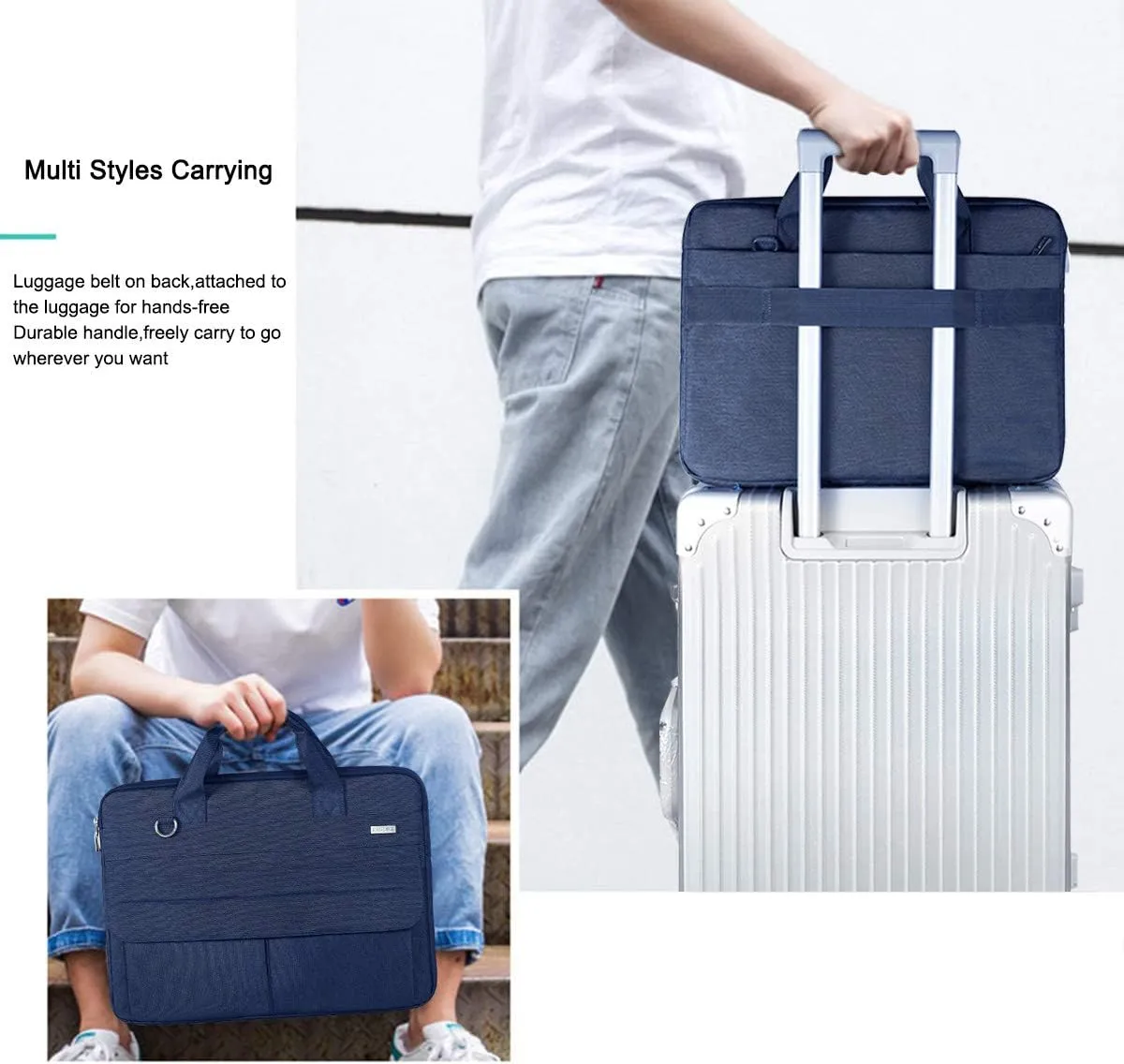 LANDICI Laptop Bag Case 17 17.3 inch, Waterproof Computer Sleeve Cover Compatible with MacBook 17, 17-18 inch HP Acer Dell Lenovo ASUS Laptop, Slim Briefcase with Shoulder Strap, Blue