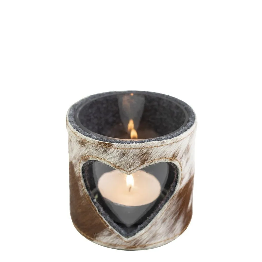 Lantern Cow Heart Brown/White Set Of 3