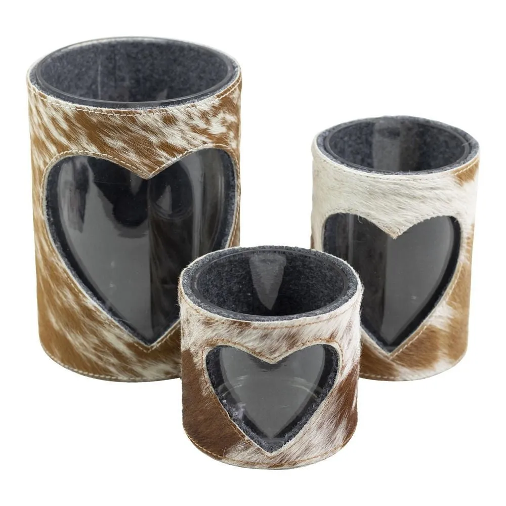 Lantern Cow Heart Brown/White Set Of 3