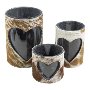 Lantern Cow Heart Brown/White Set Of 3