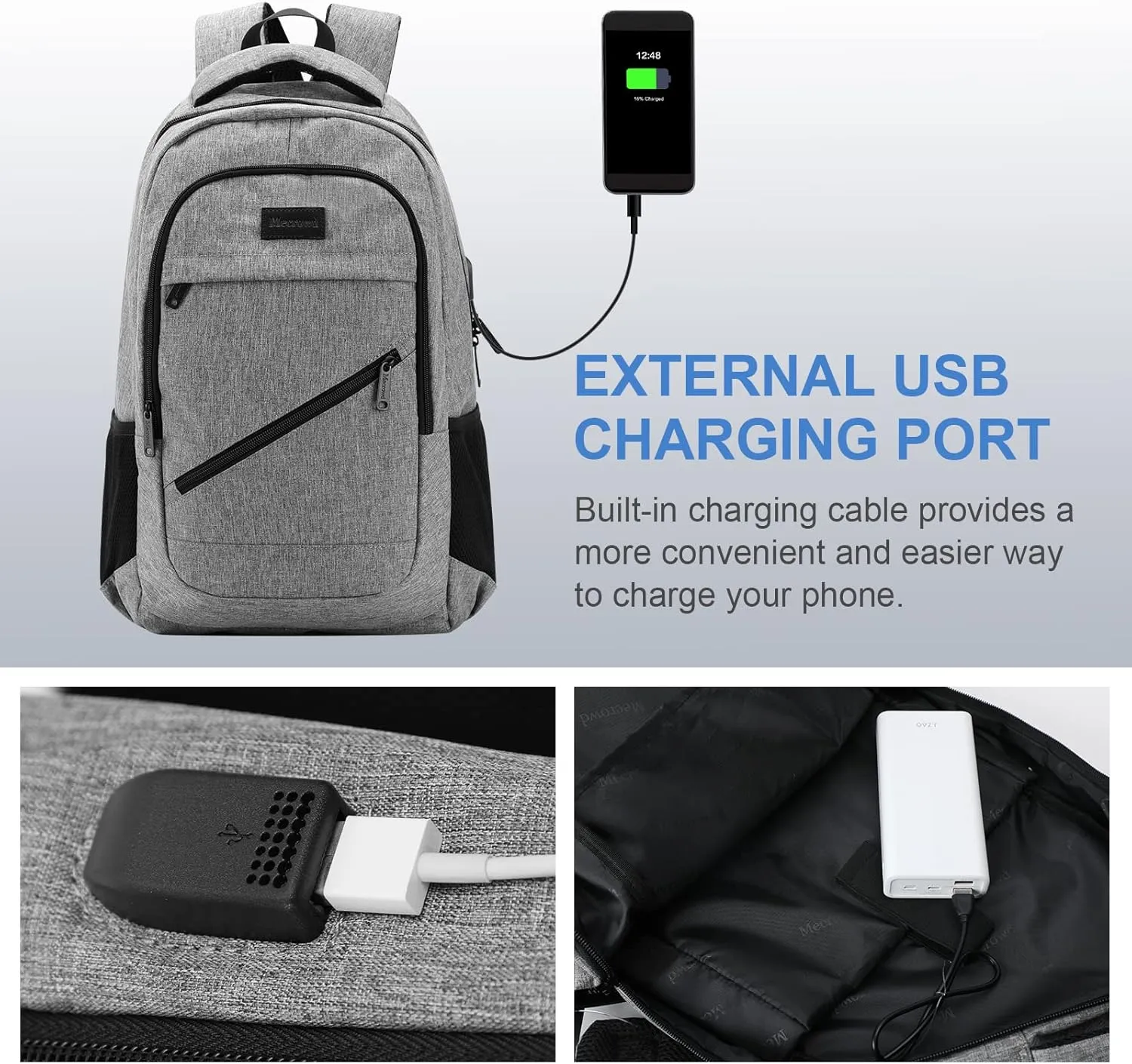 Laptop Backpack for Women, Anti Theft Backpack with USB Charging Port, 15.6 Inch Large Backpack for Travel Business (Grey)