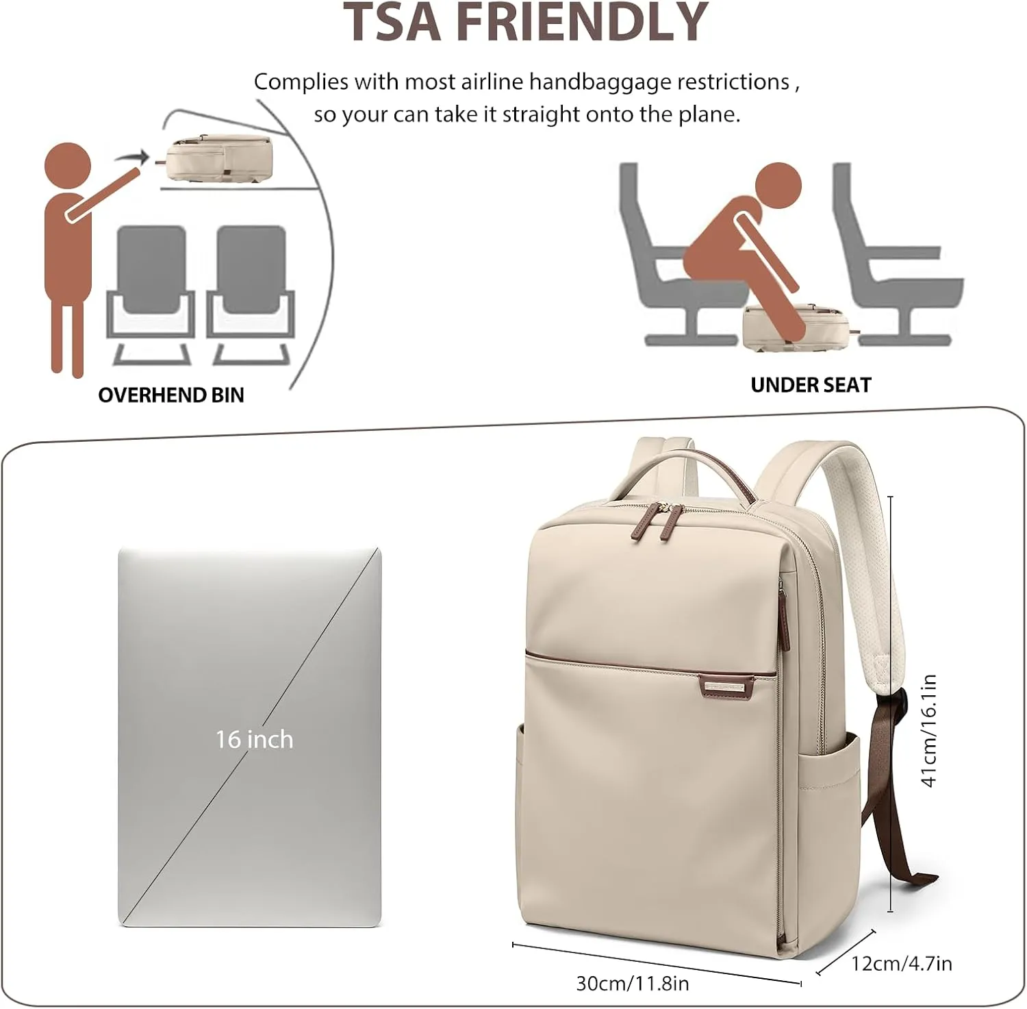 Laptop Backpack for Women, Work Business Traval Computer Backpacks with Laptop Compartment Waterproof Casual Daypack for Travel College,16Inch,Apricot