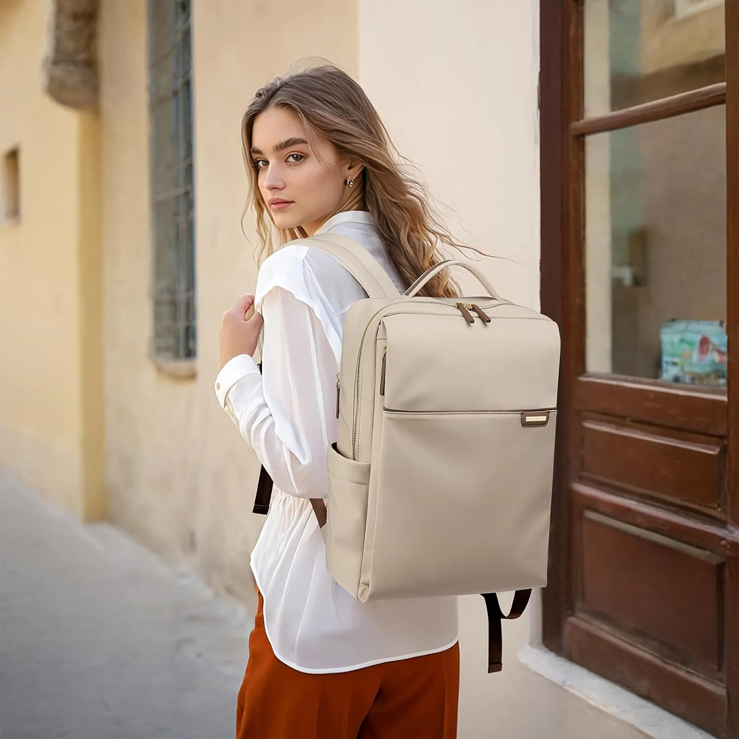 Laptop Backpack for Women, Work Business Traval Computer Backpacks with Laptop Compartment Waterproof Casual Daypack for Travel College,16Inch,Apricot