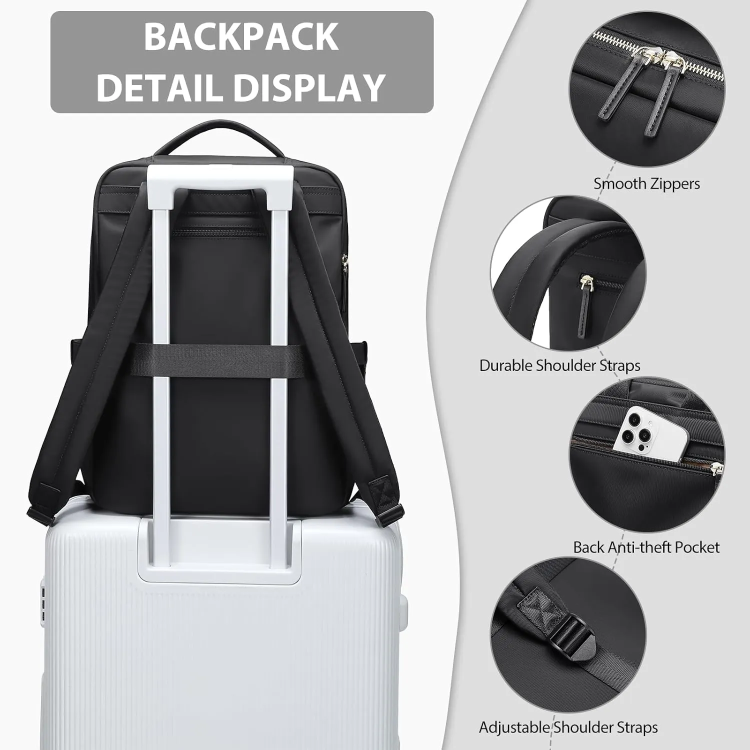 Laptop Backpack for Women, Work Business Traval Computer Backpacks with Laptop Compartment Waterproof Casual Daypack for Travel College,16Inch,Black