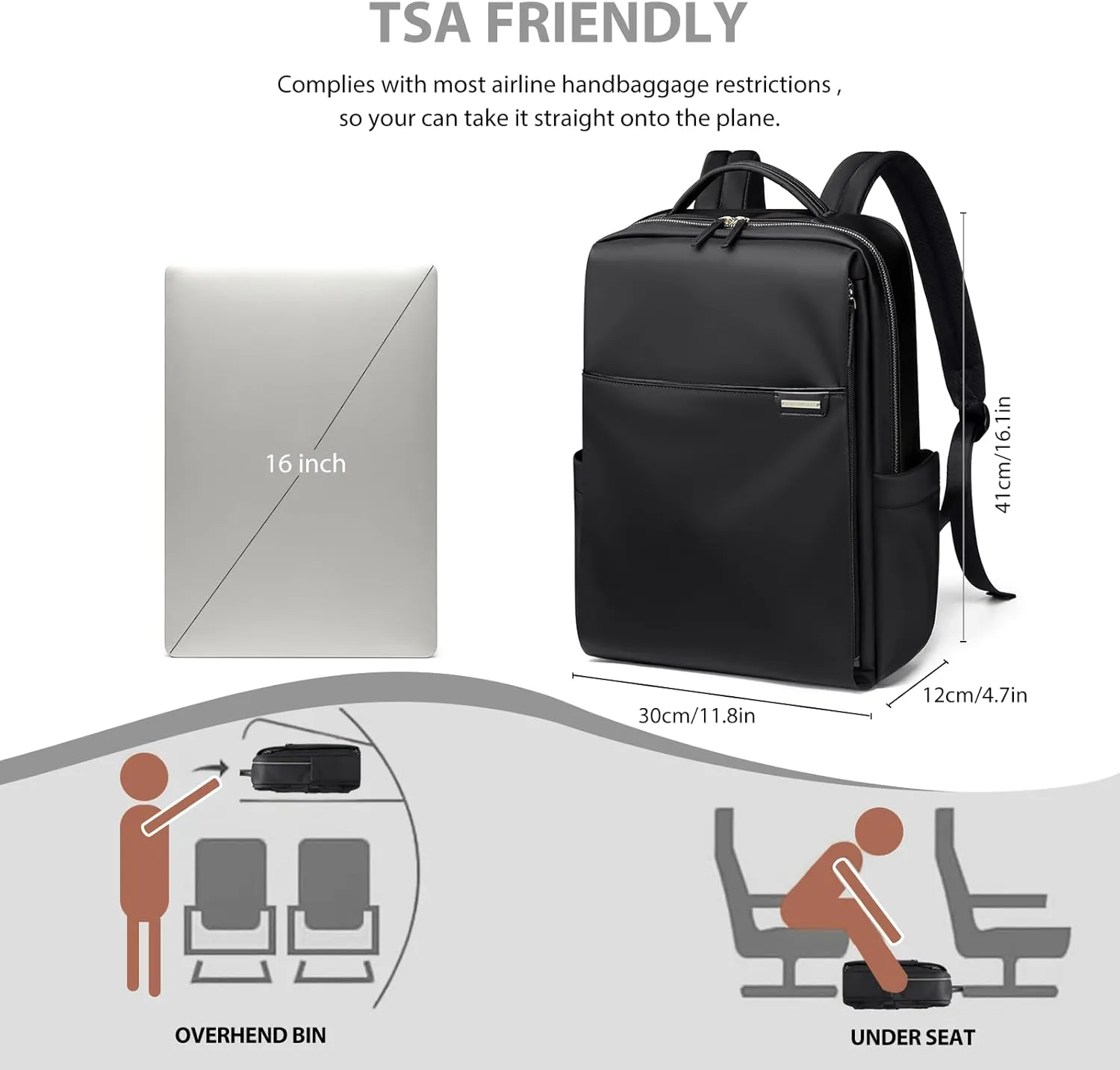 Laptop Backpack for Women, Work Business Traval Computer Backpacks with Laptop Compartment Waterproof Casual Daypack for Travel College,16Inch,Black