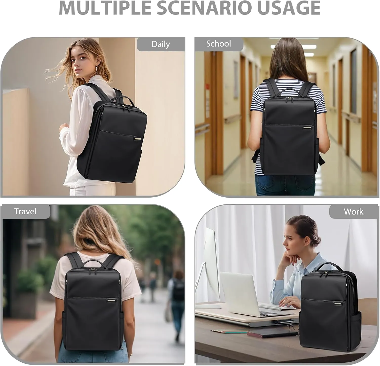 Laptop Backpack for Women, Work Business Traval Computer Backpacks with Laptop Compartment Waterproof Casual Daypack for Travel College,16Inch,Black