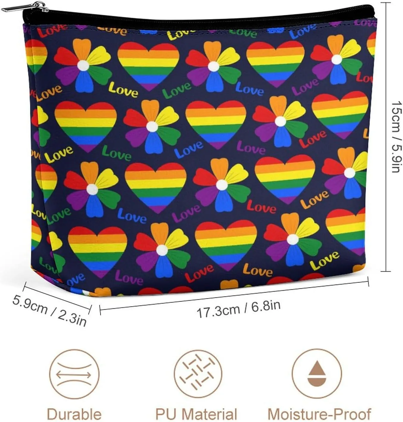 Large Capacity Cosmetic Bag Makeup Bag, Travel Pouch Make Up Purse Toiletry Storge Bag for Women (Lgbt Pride Rainbow Hearts)