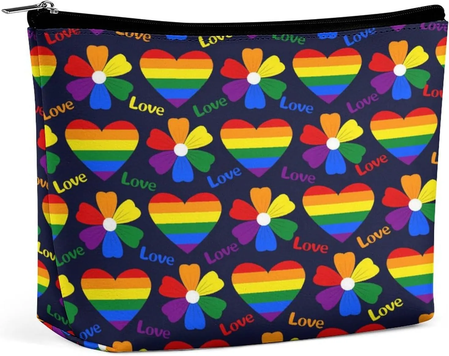 Large Capacity Cosmetic Bag Makeup Bag, Travel Pouch Make Up Purse Toiletry Storge Bag for Women (Lgbt Pride Rainbow Hearts)