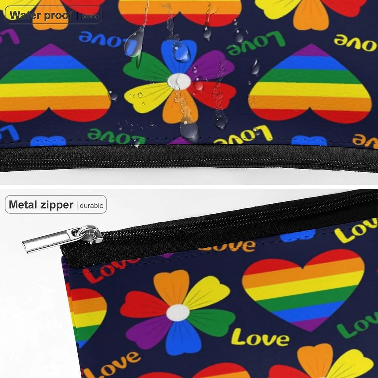 Large Capacity Cosmetic Bag Makeup Bag, Travel Pouch Make Up Purse Toiletry Storge Bag for Women (Lgbt Pride Rainbow Hearts)