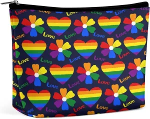 Large Capacity Cosmetic Bag Makeup Bag, Travel Pouch Make Up Purse Toiletry Storge Bag for Women (Lgbt Pride Rainbow Hearts)