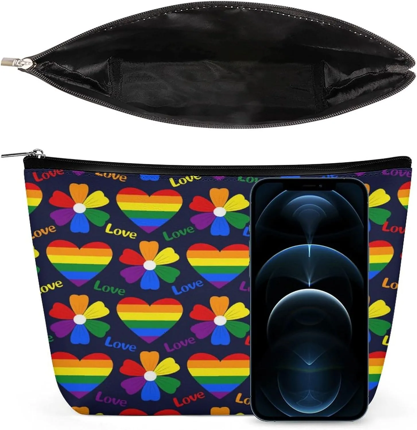 Large Capacity Cosmetic Bag Makeup Bag, Travel Pouch Make Up Purse Toiletry Storge Bag for Women (Lgbt Pride Rainbow Hearts)