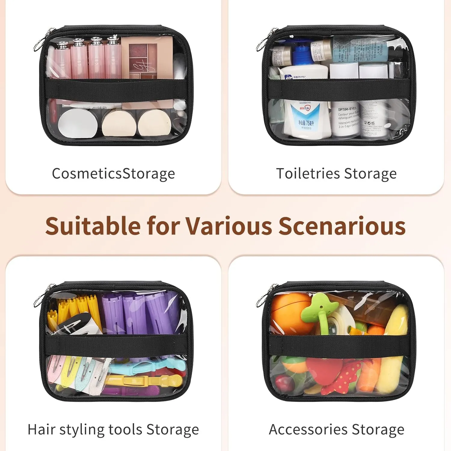 Large Makeup Train Case with Makeup Travel Bag and 4 Clear Makeup Bags for Hairstylist, Hairdresser Bag with Detachable Pouch,Heat Insulation Anti-scalding for Hairdressing Organizer Big wheels