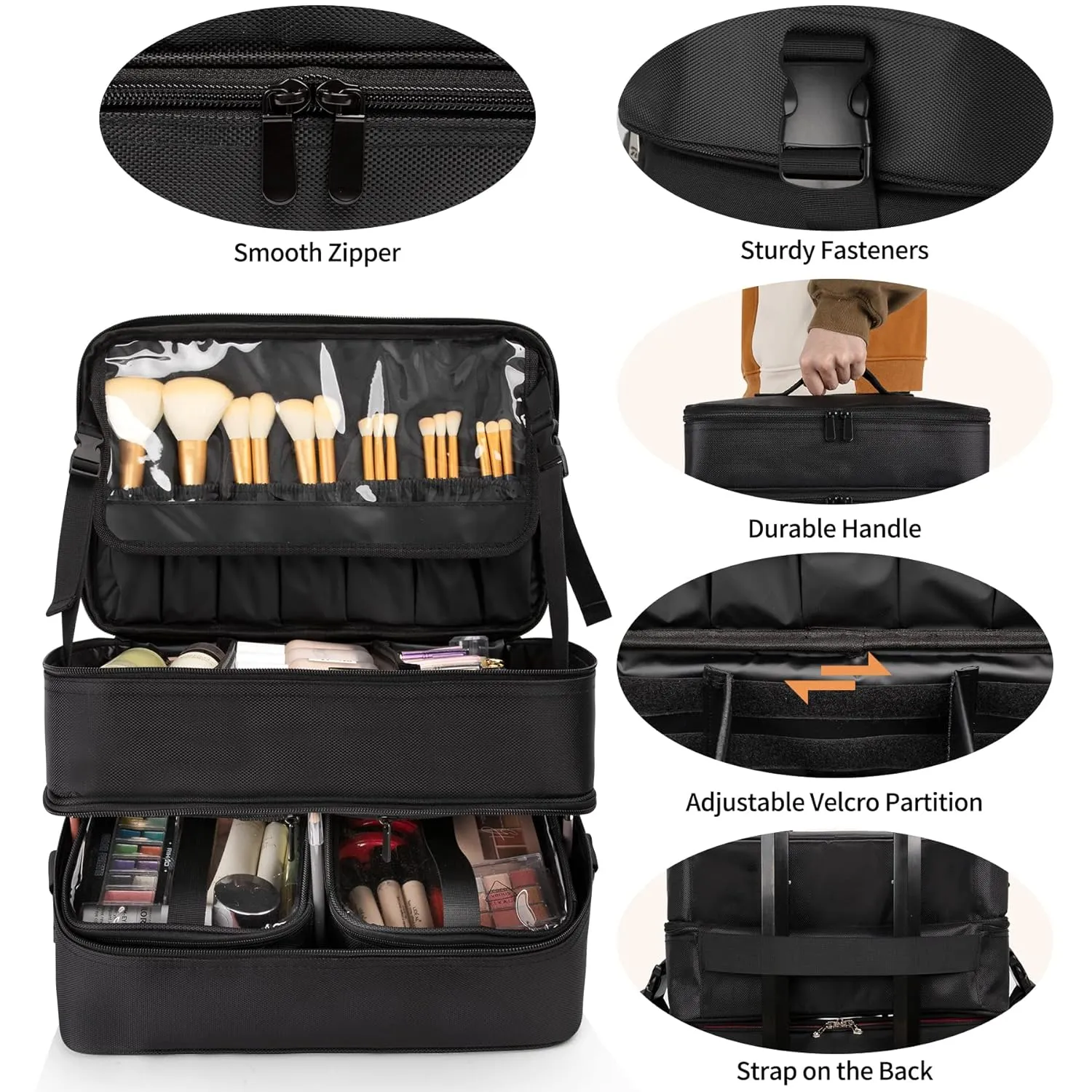 Large Makeup Train Case with Makeup Travel Bag and 4 Clear Makeup Bags for Hairstylist, Hairdresser Bag with Detachable Pouch,Heat Insulation Anti-scalding for Hairdressing Organizer Big wheels