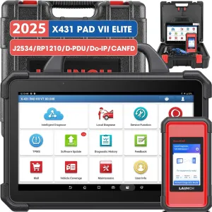LAUNCH X431 PAD VII Elite, 2025 New Top J2534 Reprogramming Tool, Intelligent Topology Map Bi-Directional Diagnostic Scanner, ECU Coding, 2 Years Free Update, 60  Services, Upgraded of X431 PRO5