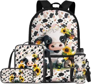 Leopard Cow Boys Backpacks Ages 6-8 with Lunch Box Large Capacity School Bags for Boy with Lunch Bag Cute Pencil Cases for Elementary School Middle School