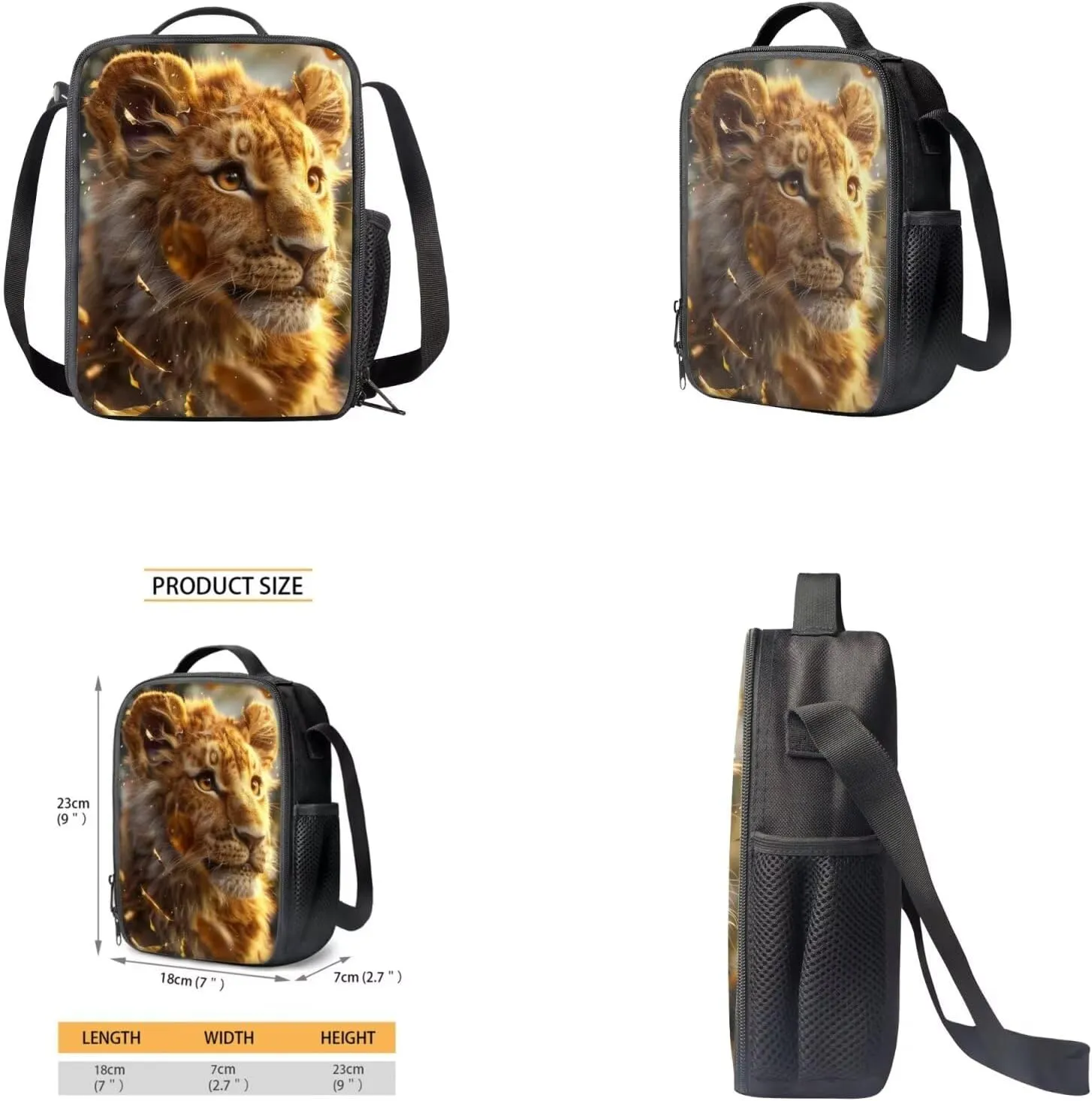 Lion Backpack for Kids Girls Backpack with Lunch Box Water Bottle Pouch and Big Pencil Pouch 4PCS Set Large Bookbag with Front Pocket 17 inch Large School Bag for Boys Kids Back to School Gift