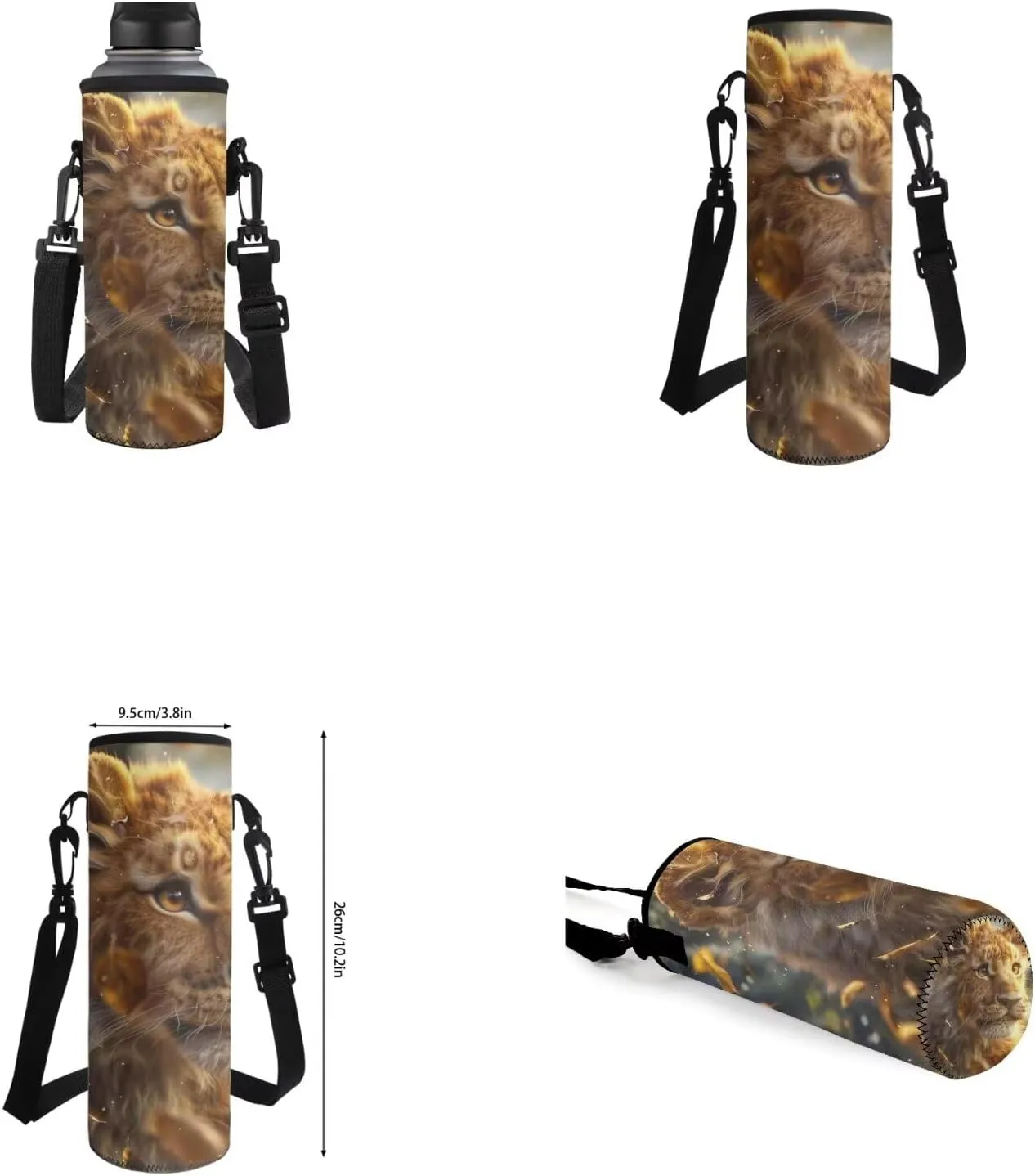 Lion Backpack for Kids Girls Backpack with Lunch Box Water Bottle Pouch and Big Pencil Pouch 4PCS Set Large Bookbag with Front Pocket 17 inch Large School Bag for Boys Kids Back to School Gift