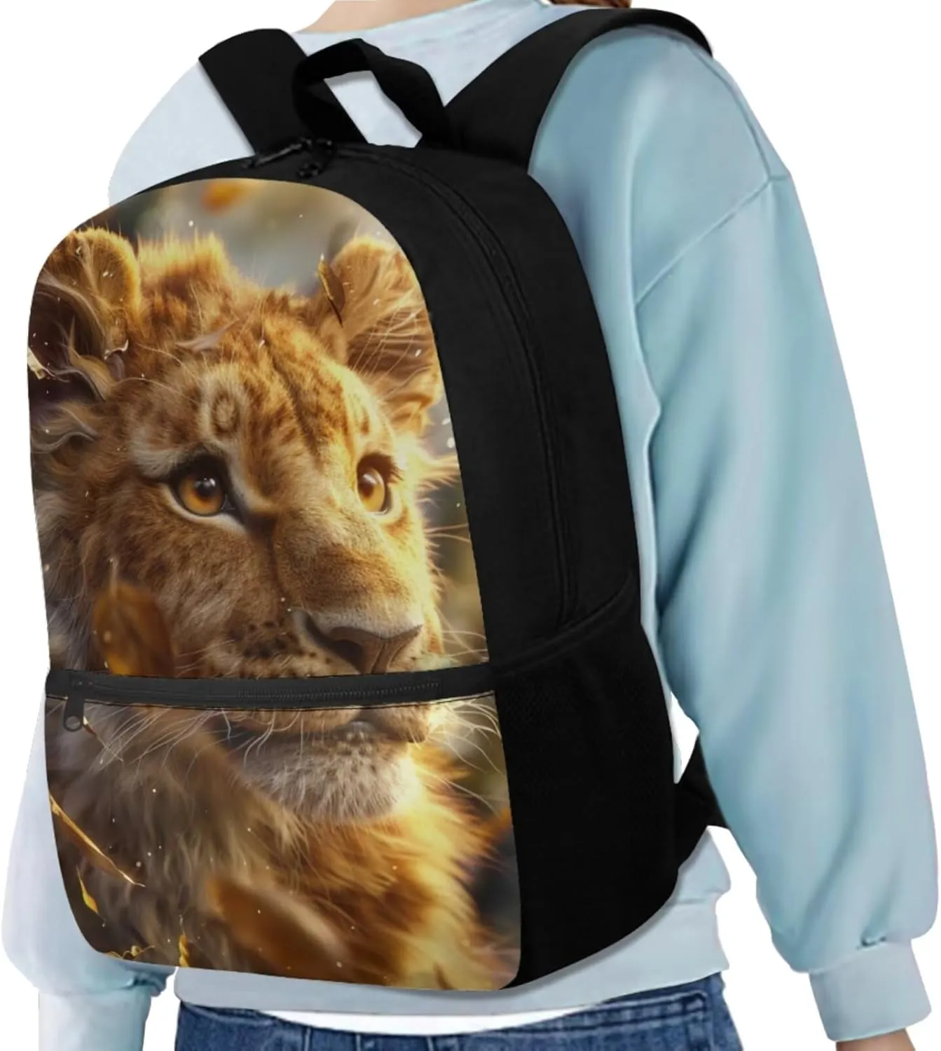 Lion Backpack for Kids Girls Backpack with Lunch Box Water Bottle Pouch and Big Pencil Pouch 4PCS Set Large Bookbag with Front Pocket 17 inch Large School Bag for Boys Kids Back to School Gift