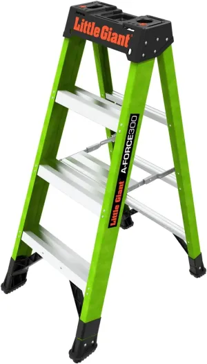 Little Giant A-Force300 4 Ft Ladder with 5in Spreader Step, Lightweight Non-Conductive Fiberglass Step Ladder with Slip-Resistant Feet, 300 Lbs. Capacity Type IA Extra Heavy Duty A-Frame Stepladder