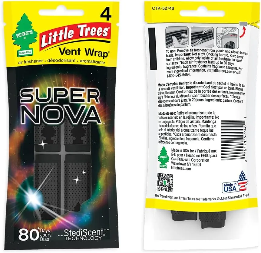 LITTLE TREES Car Air Freshener | Vent Wrap Provides Long-Lasting Scent, Invisibly Fresh! | Supernova, 16 Air Fresheners