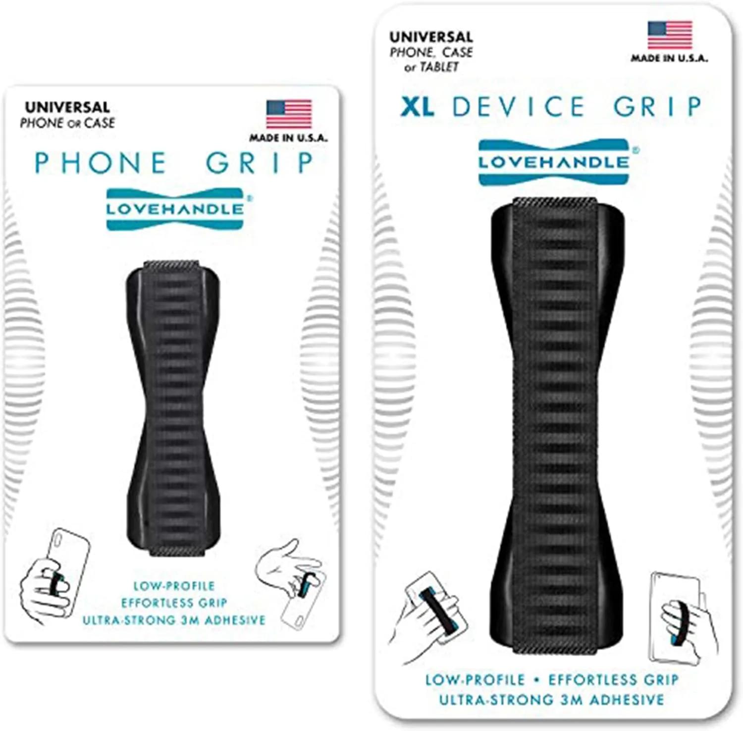 LOVEHANDLE Duo Grip for Smartphone and Tablet - Black Stripe Design Elastic Strap wih Black Base Original Grip   XL Grip