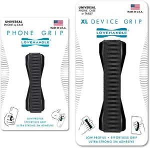 LOVEHANDLE Duo Grip for Smartphone and Tablet - Black Stripe Design Elastic Strap wih Black Base Original Grip   XL Grip