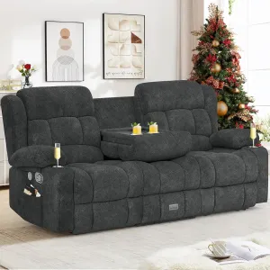 Loveseat Recliner Sofa, Flip Middle Backrest Design 3 Seat Reclining Sofa with Storage Drawer, USB Ports & Cup Holders, Manual Couch for Living Room/RV (Gray)