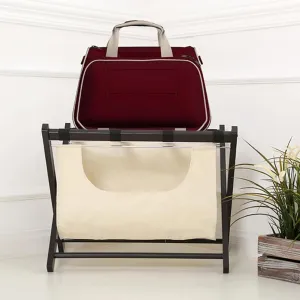 Luggage Rack - Suitcase Stand Wood, with Cloth Pockets Foldable Suitcase Holders, Clothes Storage Bags with Shoe Rack, Black Solid Wood Travel Bag Organizer for Hotel Rooms,63X45X50CM (Size : 2pc