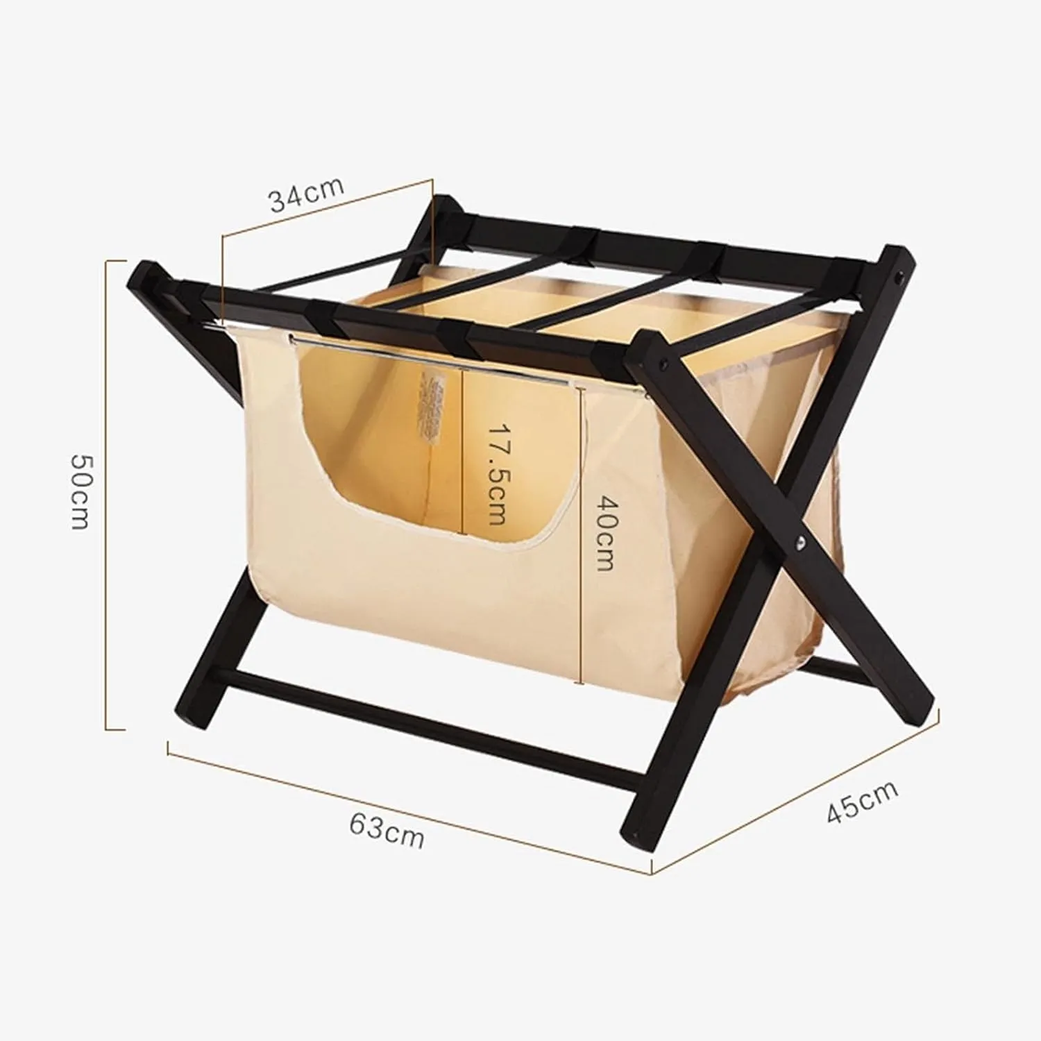 Luggage Rack - Suitcase Stand Wood, with Cloth Pockets Foldable Suitcase Holders, Clothes Storage Bags with Shoe Rack, Black Solid Wood Travel Bag Organizer for Hotel Rooms,63X45X50CM (Size : 2pc