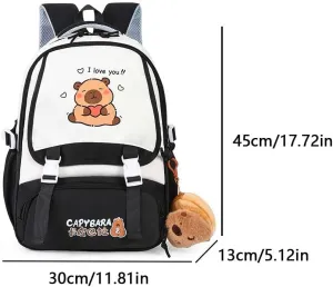Lushandy Cute Capybara Backpack with Capybara Plush Keychain Kawaii Capibara Backpacks Large Nylon Laptop Bag