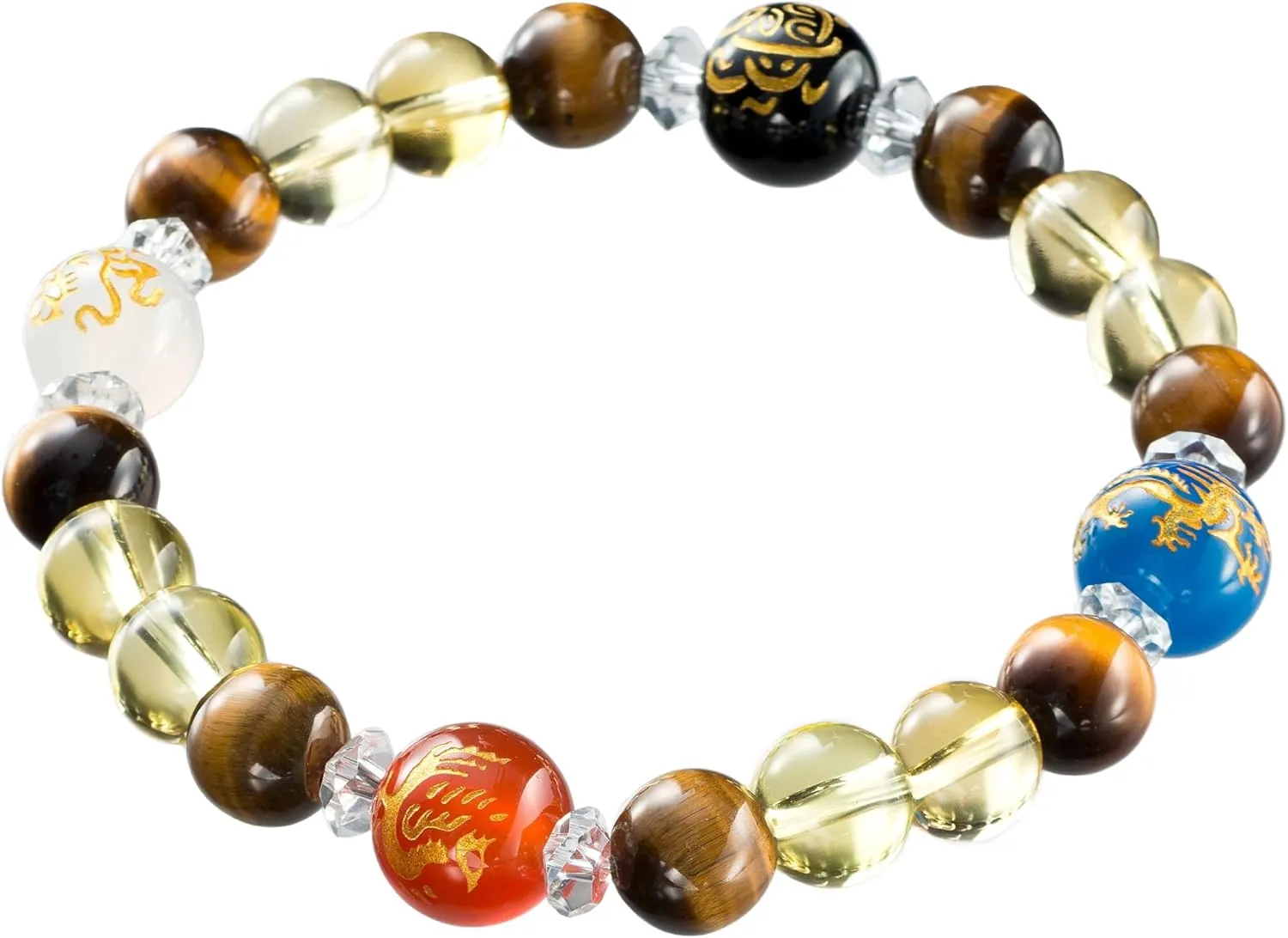 MADE IN JAPAN original feng shui bracelet good luck charm agate tiger eye citrine crystal divine wealth prosperity men and woman unisex japanese craftsman stretch 6-8 inches