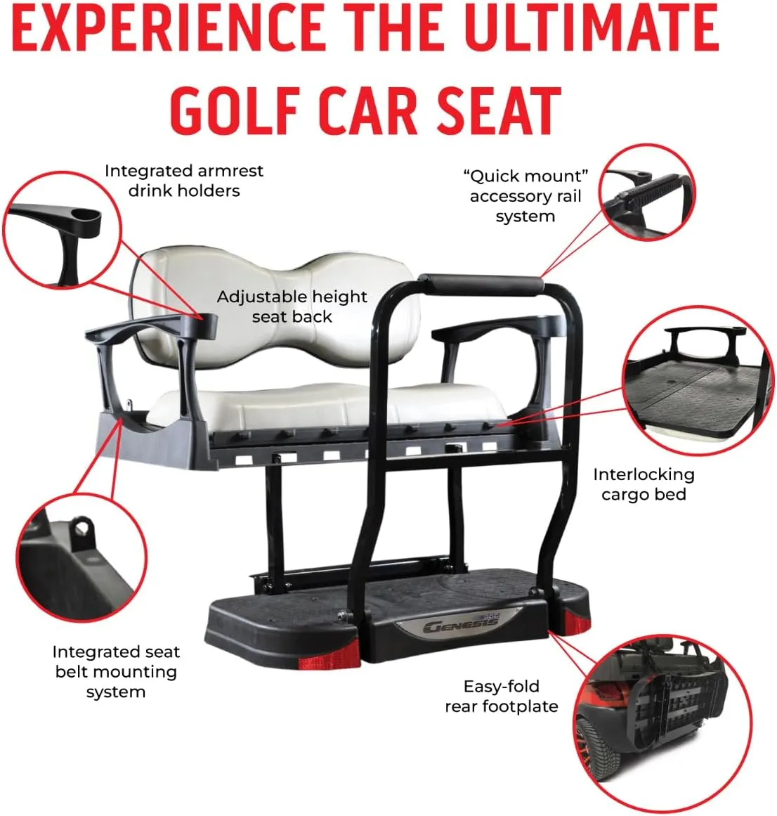 MADJAX Genesis 250 Golf Cart Rear Seat Kit for Club Car Precedent (04-21) / Onward (17-Up) / Tempo (18-Up) Models