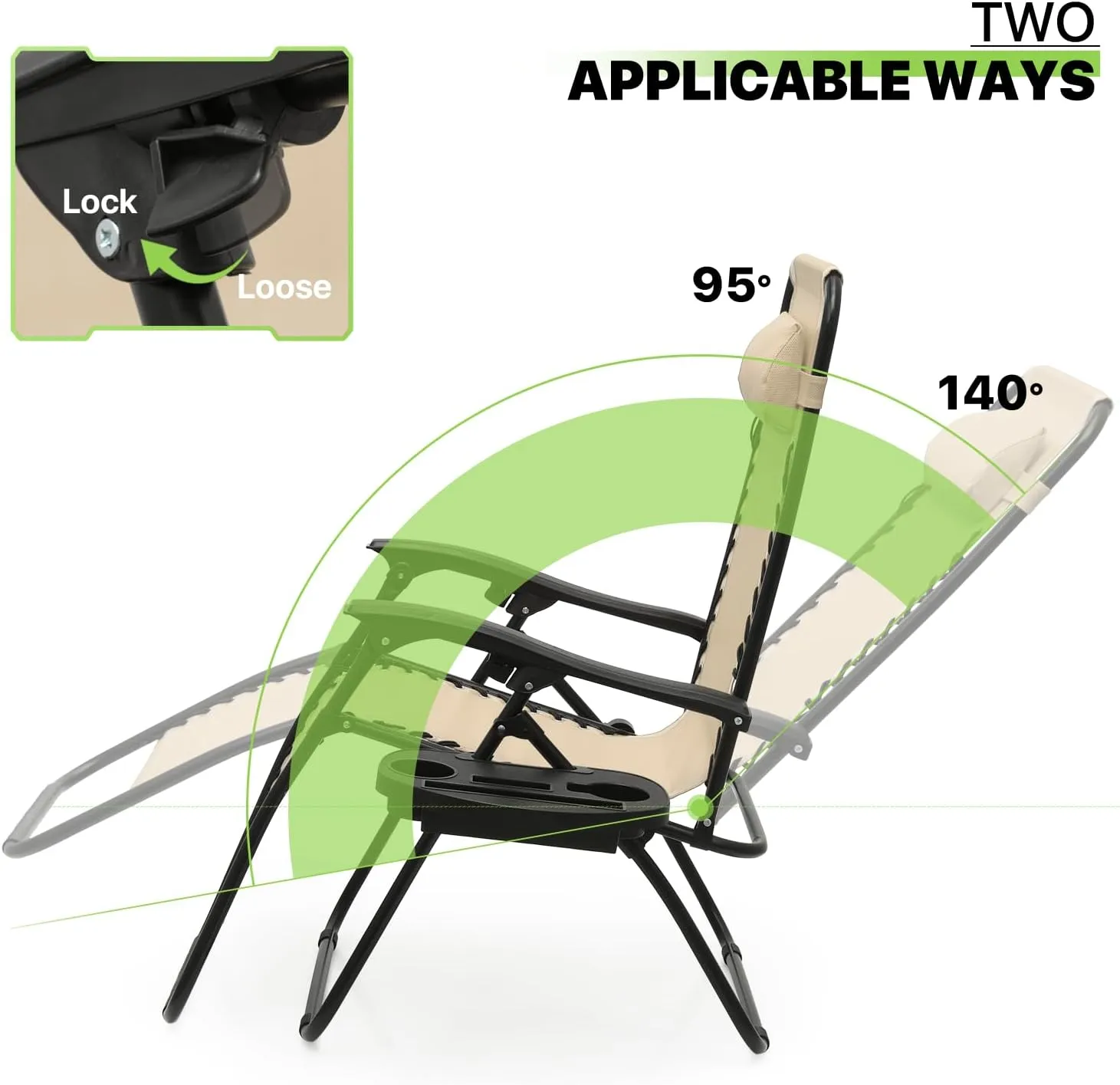 Magshion Zero Gravity Lounge Chairs Set of 2, Outdoor Patio Reclining Chair with Side Tray, Adjustable Anti-Gravity Recliners with Pillow Headrest, Folding Lounger for Lawn Camping Beach, Cream