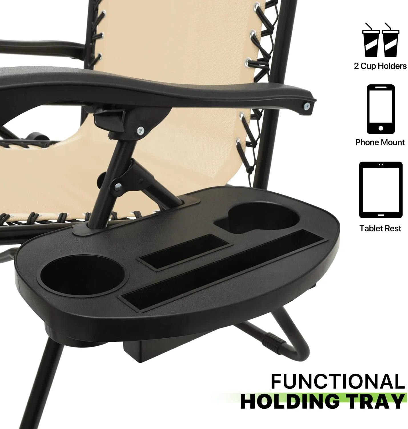 Magshion Zero Gravity Lounge Chairs Set of 2, Outdoor Patio Reclining Chair with Side Tray, Adjustable Anti-Gravity Recliners with Pillow Headrest, Folding Lounger for Lawn Camping Beach, Cream