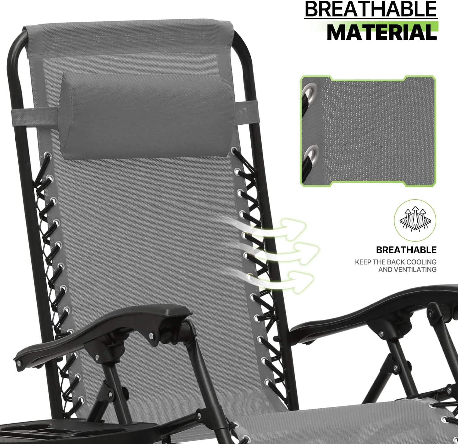Magshion Zero Gravity Lounge Chairs Set of 2, Outdoor Patio Reclining Chair with Side Tray, Adjustable Anti-Gravity Recliners with Pillow Headrest, Folding Lounger for Lawn Camping Beach, Grey