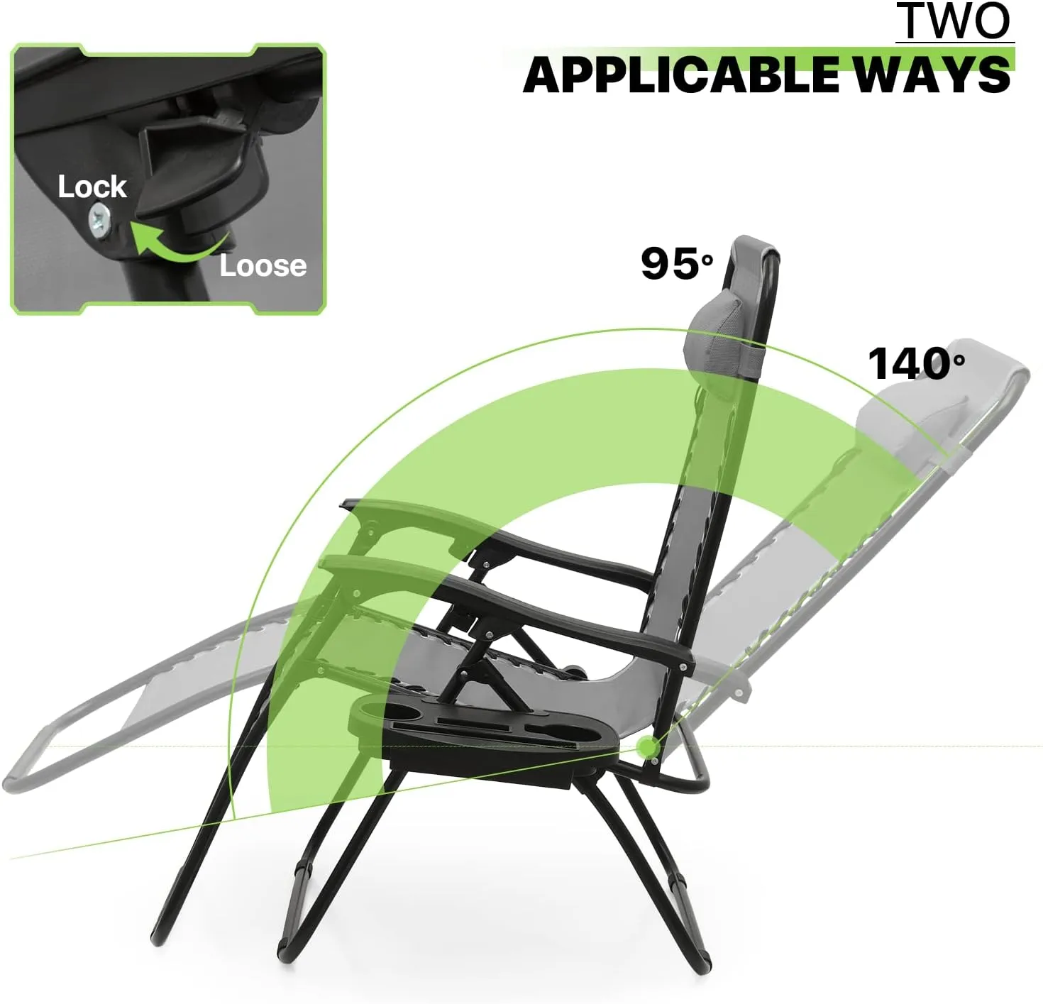 Magshion Zero Gravity Lounge Chairs Set of 2, Outdoor Patio Reclining Chair with Side Tray, Adjustable Anti-Gravity Recliners with Pillow Headrest, Folding Lounger for Lawn Camping Beach, Grey
