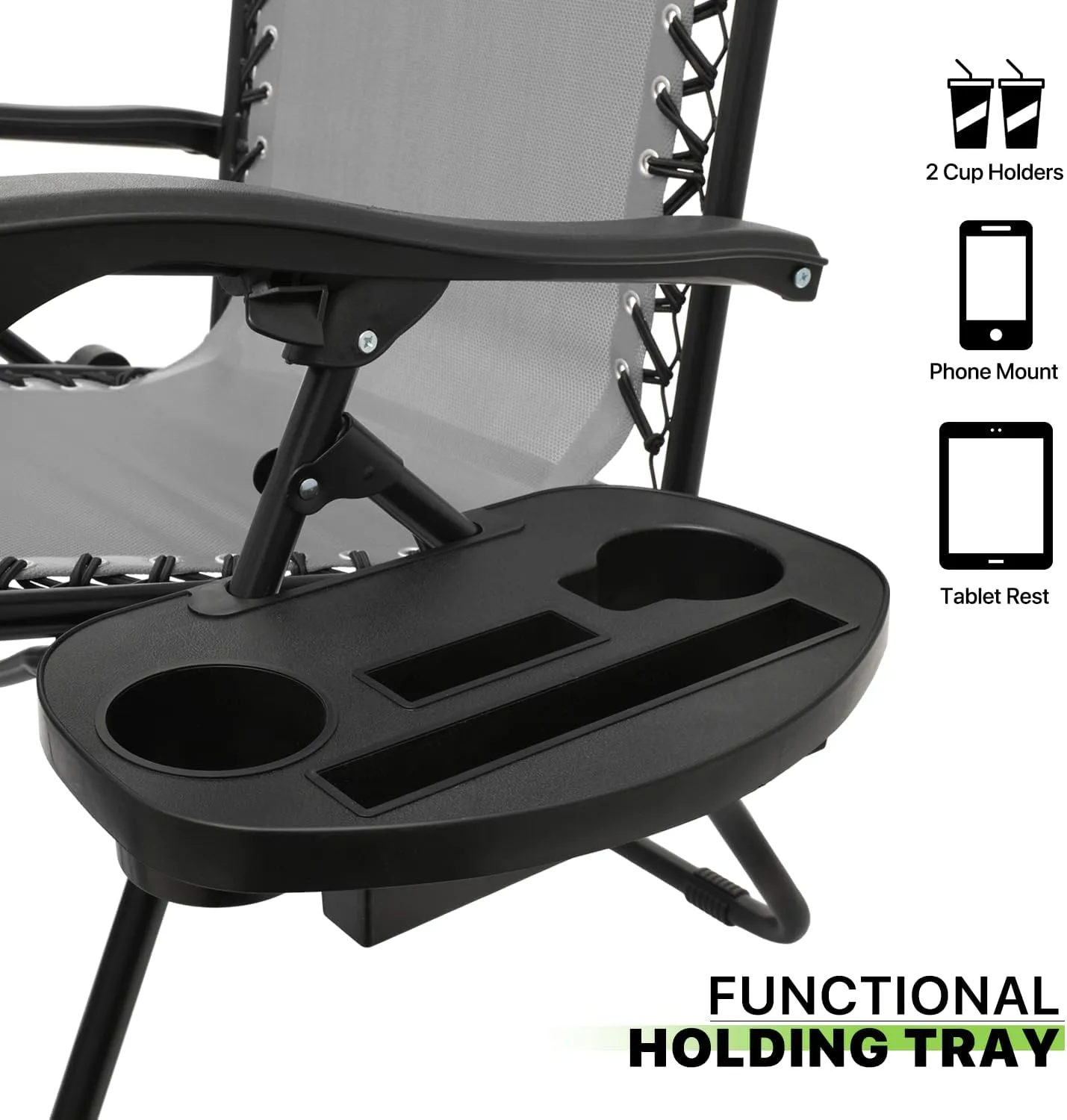 Magshion Zero Gravity Lounge Chairs Set of 2, Outdoor Patio Reclining Chair with Side Tray, Adjustable Anti-Gravity Recliners with Pillow Headrest, Folding Lounger for Lawn Camping Beach, Grey