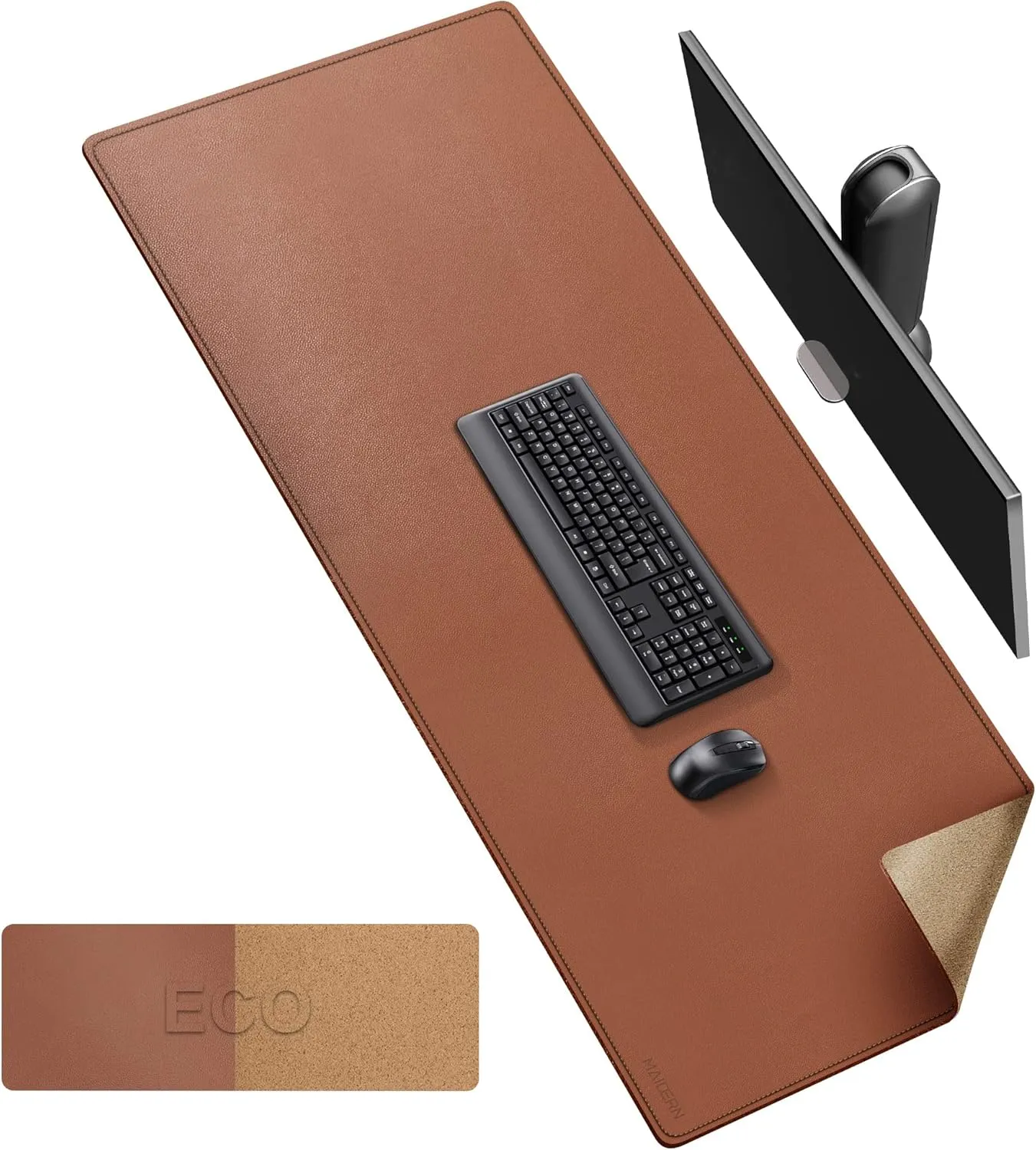 MAIDERN Cork & Leather Large XXL Desk Mat, Dual Sided - Full Desk Mouse Pad, Desk Pad Protector for Gaming Home Office (Brown)