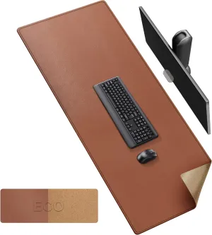MAIDERN Cork & Leather Large XXL Desk Mat, Dual Sided - Full Desk Mouse Pad, Desk Pad Protector for Gaming Home Office (Brown)