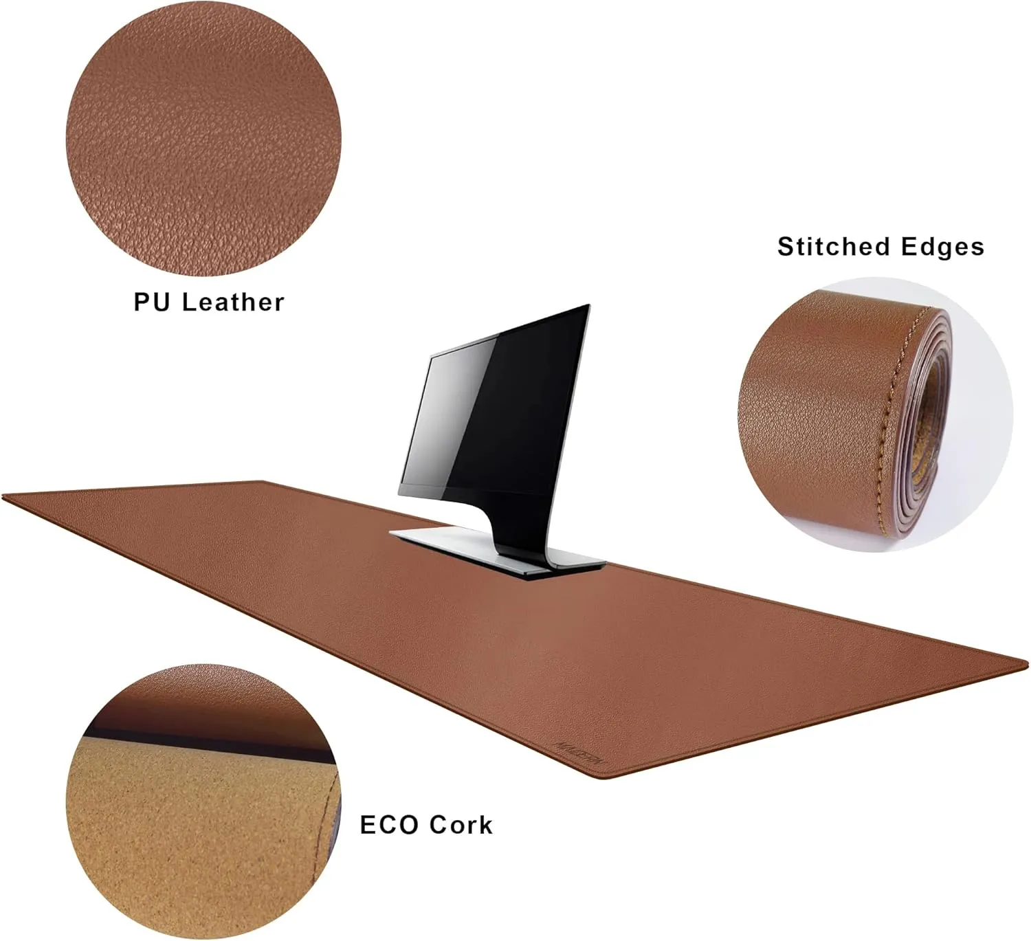 MAIDERN Cork & Leather Large XXL Desk Mat, Dual Sided - Full Desk Mouse Pad, Desk Pad Protector for Gaming Home Office (Brown)