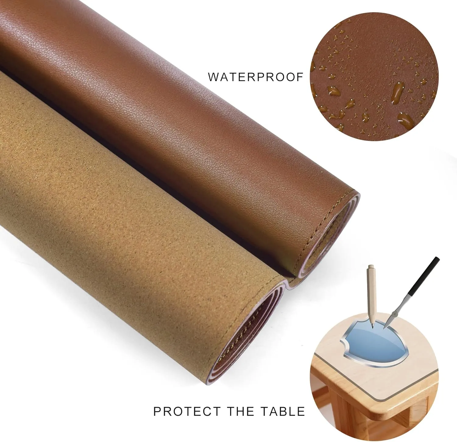 MAIDERN Cork & Leather Large XXL Desk Mat, Dual Sided - Full Desk Mouse Pad, Desk Pad Protector for Gaming Home Office (Brown)