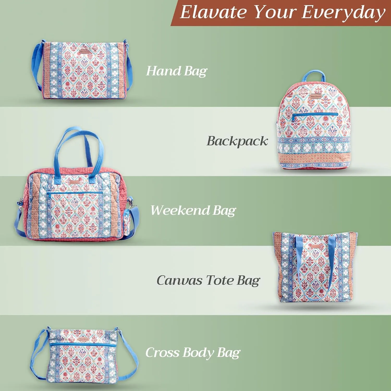 Maison d' Hermine Shopping Bag Cotton Quilted Tote Bag with Zipper Pockets & Small Pouch Grocery Bag for Work Travel Lunch