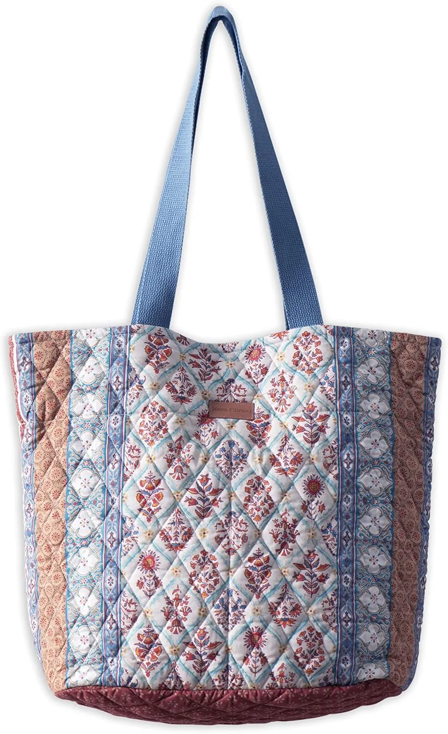Maison d' Hermine Shopping Bag Cotton Quilted Tote Bag with Zipper Pockets & Small Pouch Grocery Bag for Work Travel Lunch