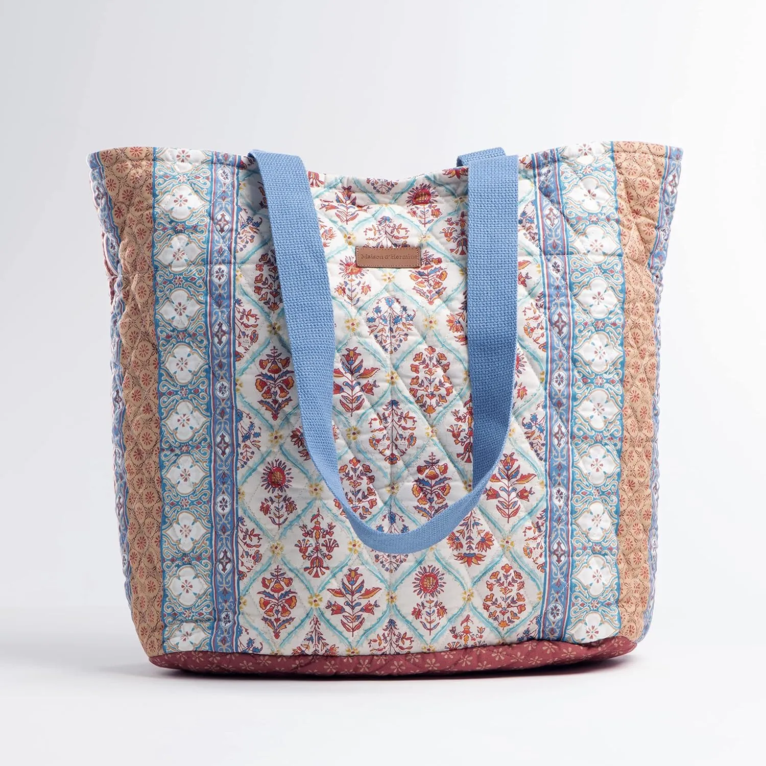 Maison d' Hermine Shopping Bag Cotton Quilted Tote Bag with Zipper Pockets & Small Pouch Grocery Bag for Work Travel Lunch