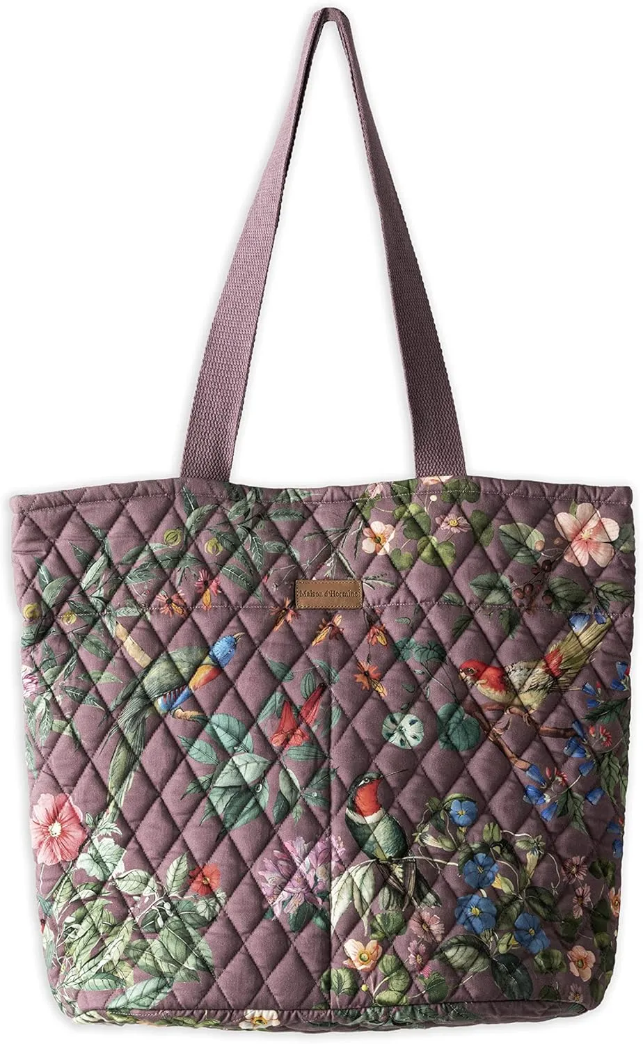 Maison d' Hermine Shopping Bag Cotton Quilted Tote Bag with Zipper Pockets & Small Pouch Grocery Bag for Work Travel Lunch