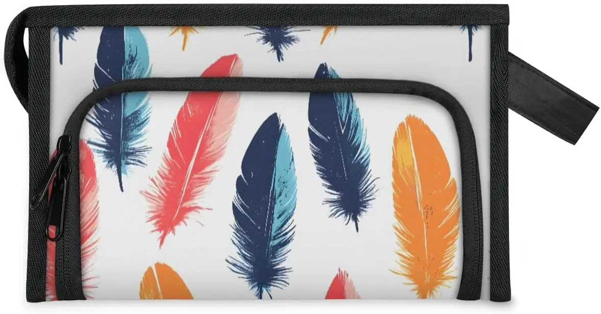 Makeup Bag Bird-feather Travel Toiletry Bag Makeup Organizer Portable Make Up Bags for Women Cosmetic Bag with Handle