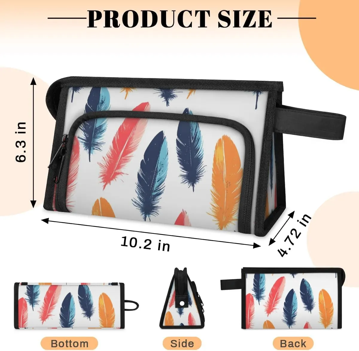 Makeup Bag Bird-feather Travel Toiletry Bag Makeup Organizer Portable Make Up Bags for Women Cosmetic Bag with Handle