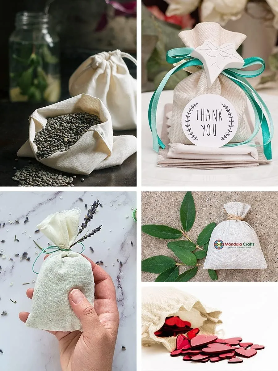 Mandala Crafts 15X9 Muslin Drawstring Bags Cotton Fabric Sachets - 15-Pack Cloth Drawstrings Gift Pouches for Treat Cooking Spice Toiletries Hair Dryers Shoes Bags